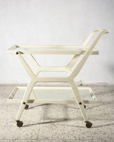 Carrello portavivande in legno laccato bianco Italia 1970