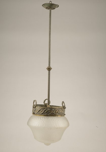 Lampadario anni 1940 in metallo e vetro smerigliato a 1 luce