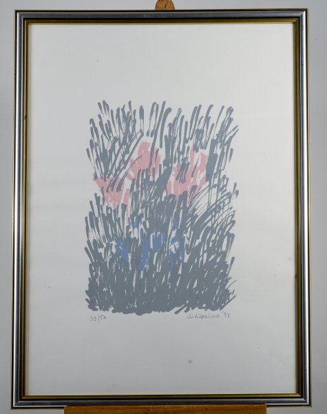 Quadro stampa fiori rosa firmato e datato 1992