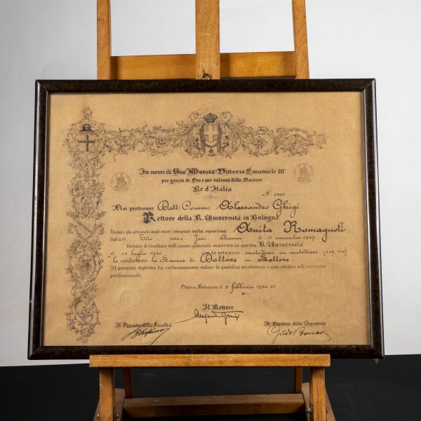 Attestato di laurea in lettere Università di Bologna epoca 1930 
