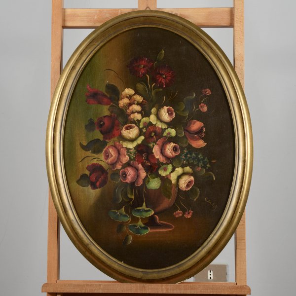Quadro olio su tela ovale natura morta olio anni 80