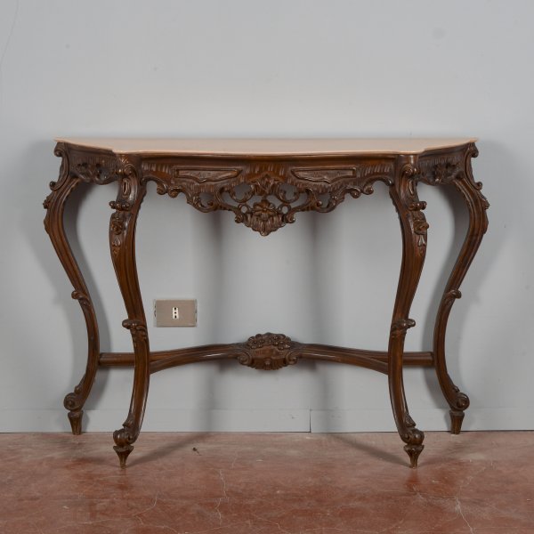 Consolle intagliata piano in marmo rosa stile Barocco 