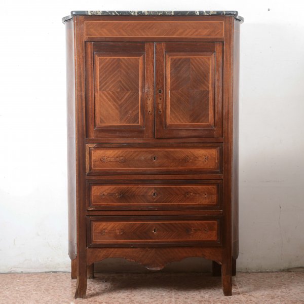 Secretaire intarsiato  con piano in marmo Italia epoca 1890 