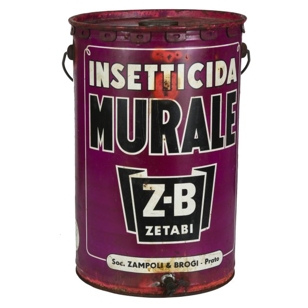 Barile insetticida murale viola latta pubblicitaria 