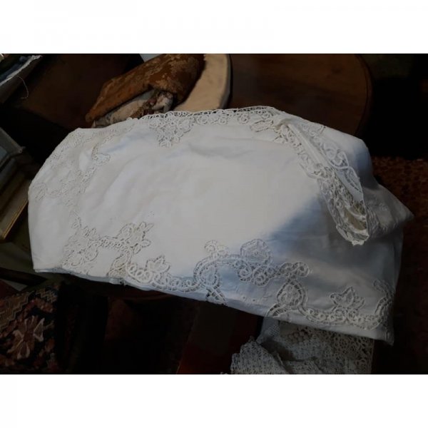 TOVAGLIA DI COTONE RICAMATA A MANO CORREDO DA SPOSA ITALIA 1960