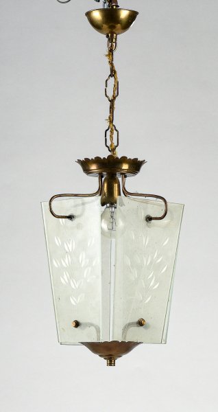 lampadario a una luce da verificare funzionamento vetri molati a forma di trapezio isoscele  Italia 1950 