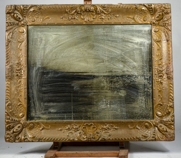 specchio cornice in legno gessato dorata e vetro molto usurato da restaurare da pulire