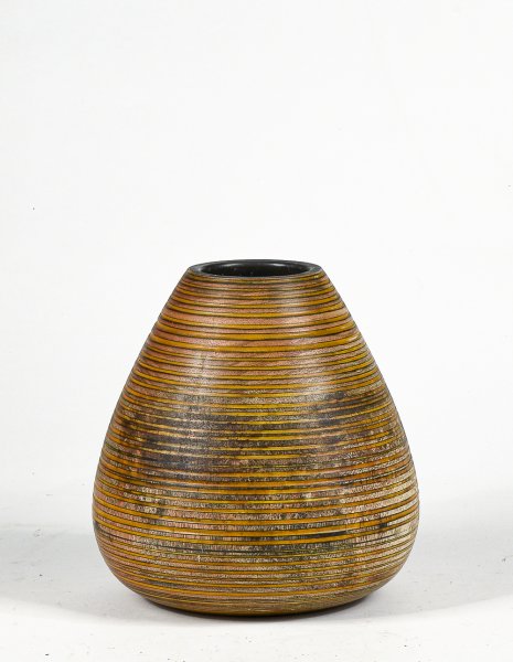 Vaso striato sfumato nero  beige marrone Italia 1990