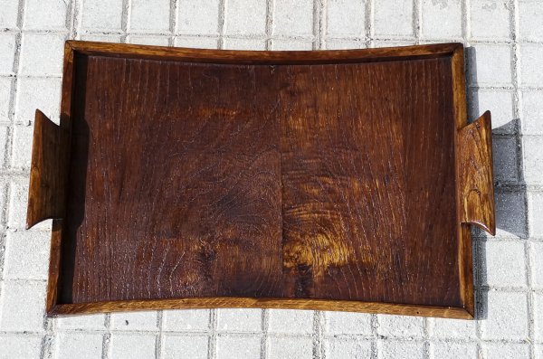 Vassoio in legno Art Decò  con  manici curvi smussati Italia 1940