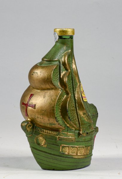 Bottiglia in vetro a  forma di galeone veliero Vin Santo Bertocchini  Livorno 1960