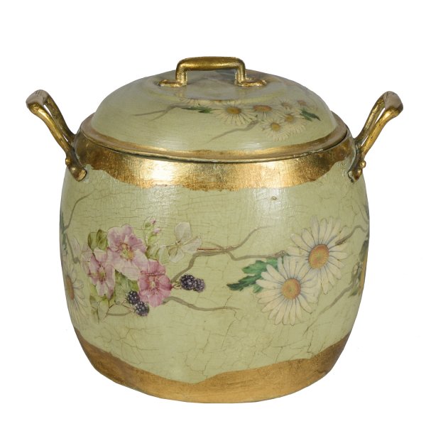 Pentola pentolone tegame in alluminio  decorato con decoupage fiori