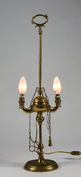 Lampada lume lucerna due luci ad olio in ottone con impianto luce elettrico elettrificata funzionante con decori serpente