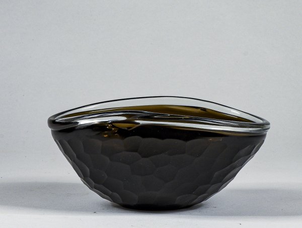 Vaso ciotola nero in vetro murano smerigliato ad alveare Murano design 1960