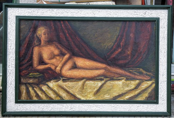 Quadro dipinto olio su tela donna nuda firmato Angelletti Nazzareno 1973 