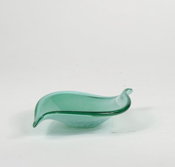 Posacenere  in vetro Murano verde acqua striato Italia 1960