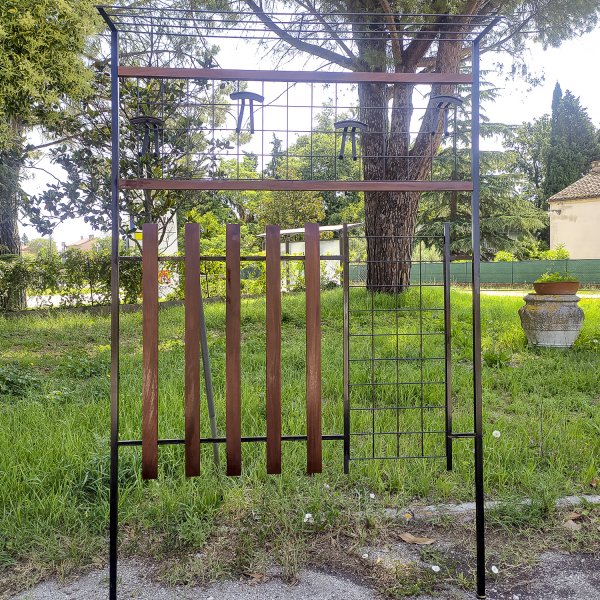 Appendiabiti attaccapanni da ingresso in ferro e legno con cappelliera Danimarca 1960