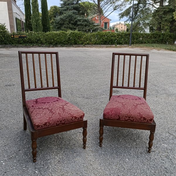 coppia sedie poltroncine in tessuto e legno
