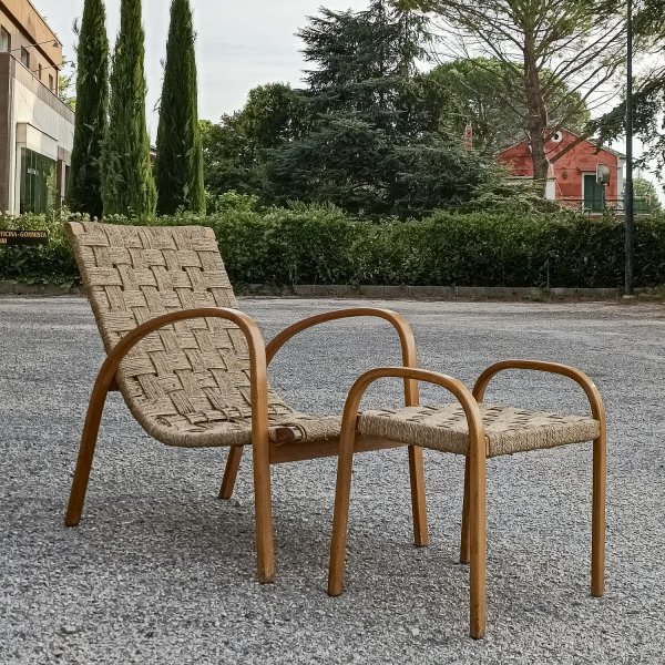 Poltrona e poggiapiedi deco sedute di corda