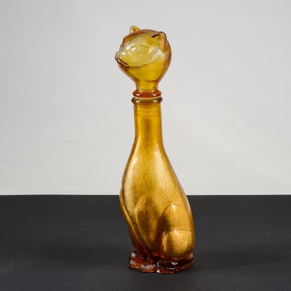 bottiglia porta sali da bagno 1960 a forma di gatto in vetro