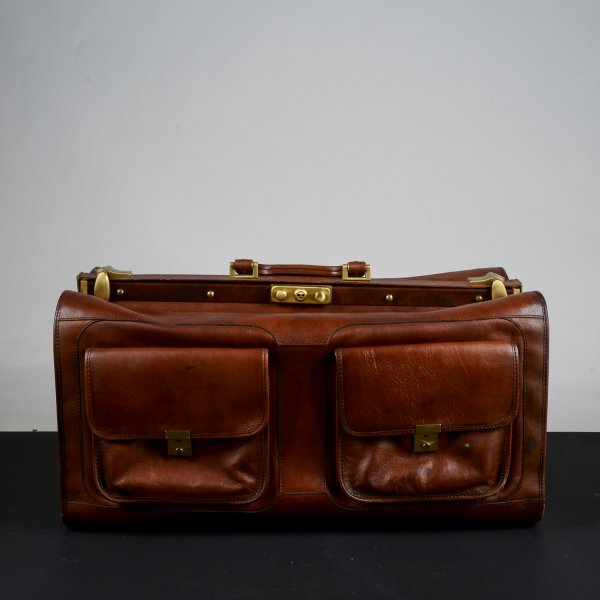 borsa valigia borsone medico dottore vintage come nuovo parti in metallo ottonato mai usato originale dell'epoca