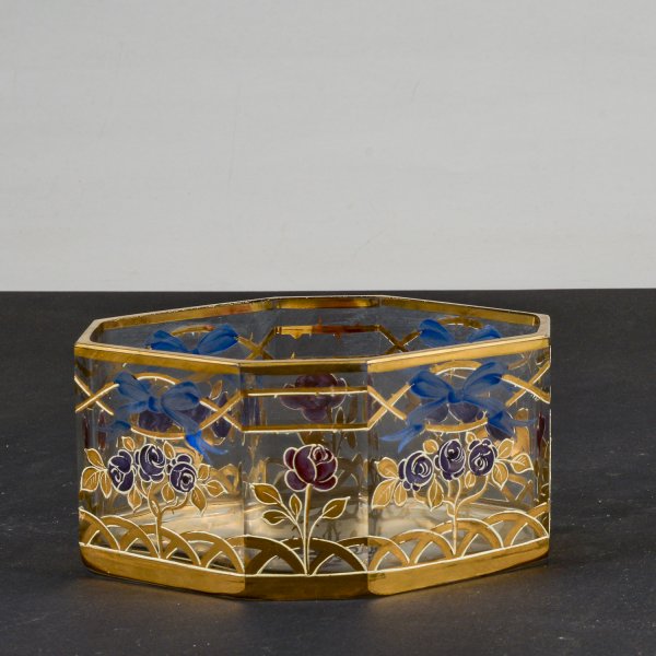 svuota tasche vaso ottagonale in vetro con decori in oro e fiori