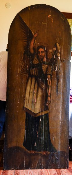 Dipinto su porta in  legno San Gabriele Arcangelo realizzato nel 1700 Europa dell'Est