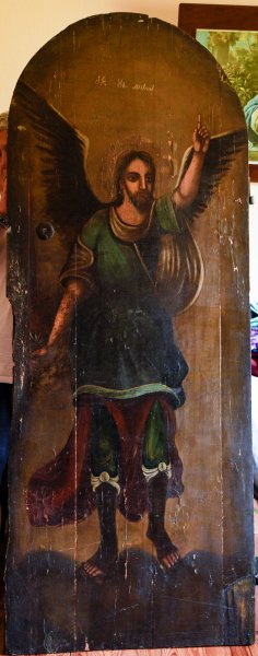 Dipinto su porta in legno San Michele  epoca 1700 Est Europa