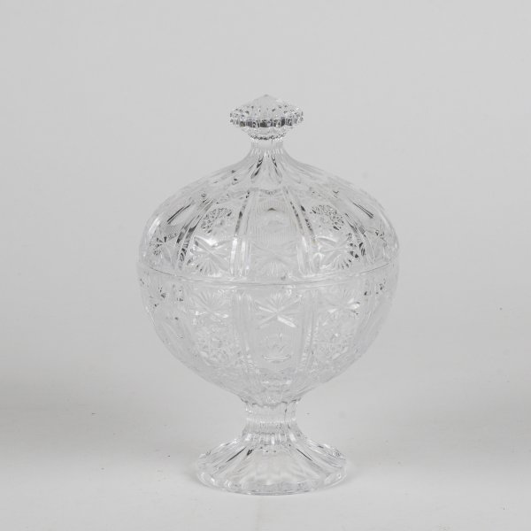 Porta cioccolatino in cristallo inciso boule con coperchio  XX secolo