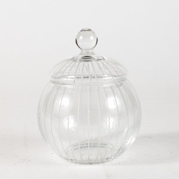 Vaso in vetro  trasparente smerigliato con coperchio Italia XX secolo