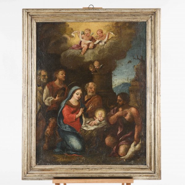 dipinto quadro natività epoca 500 olio su tela