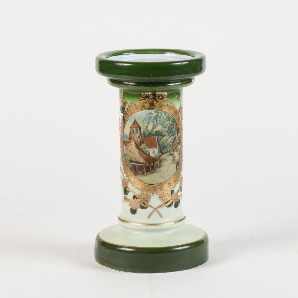 Base opalina colonna decorata oro e verde alzatina inizio XX secolo