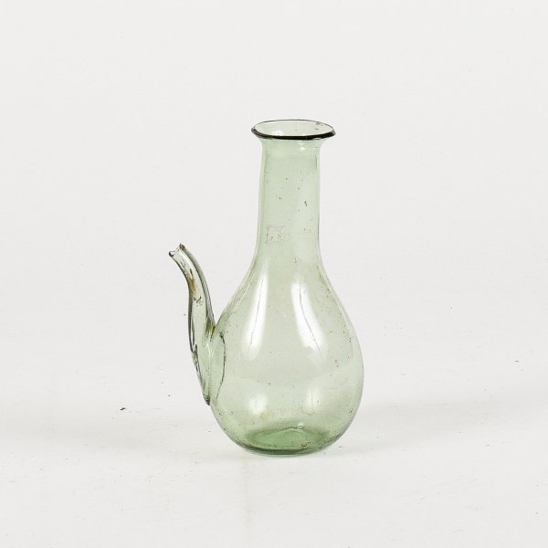 Ampolla bottiglia  in vetro soffiato verde porta olio fine XIX secolo