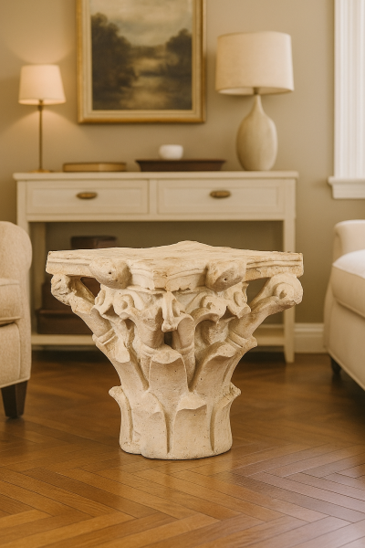 Capitello in pietra bianco stile corinzio